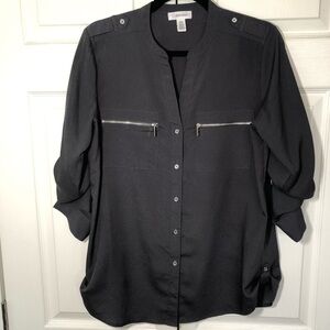 Grey and Silver Calvin Klein Button Up Blouse Size M